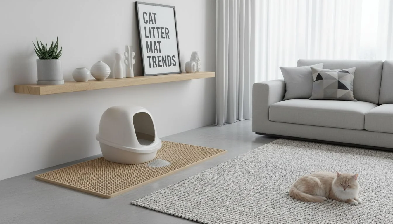 modern home interior with beige cat litter mat