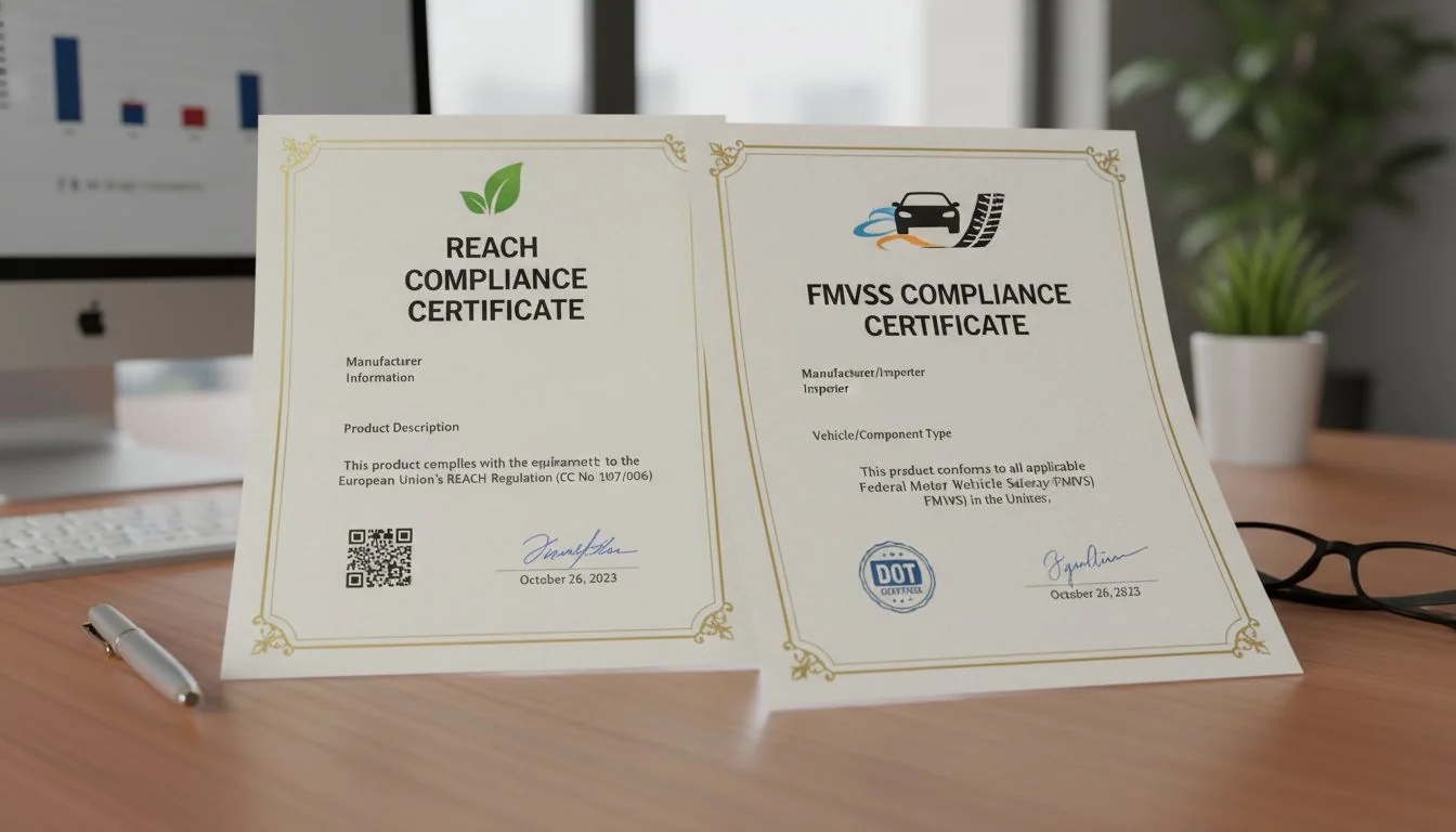 document showing REACH and FMVSS certificates