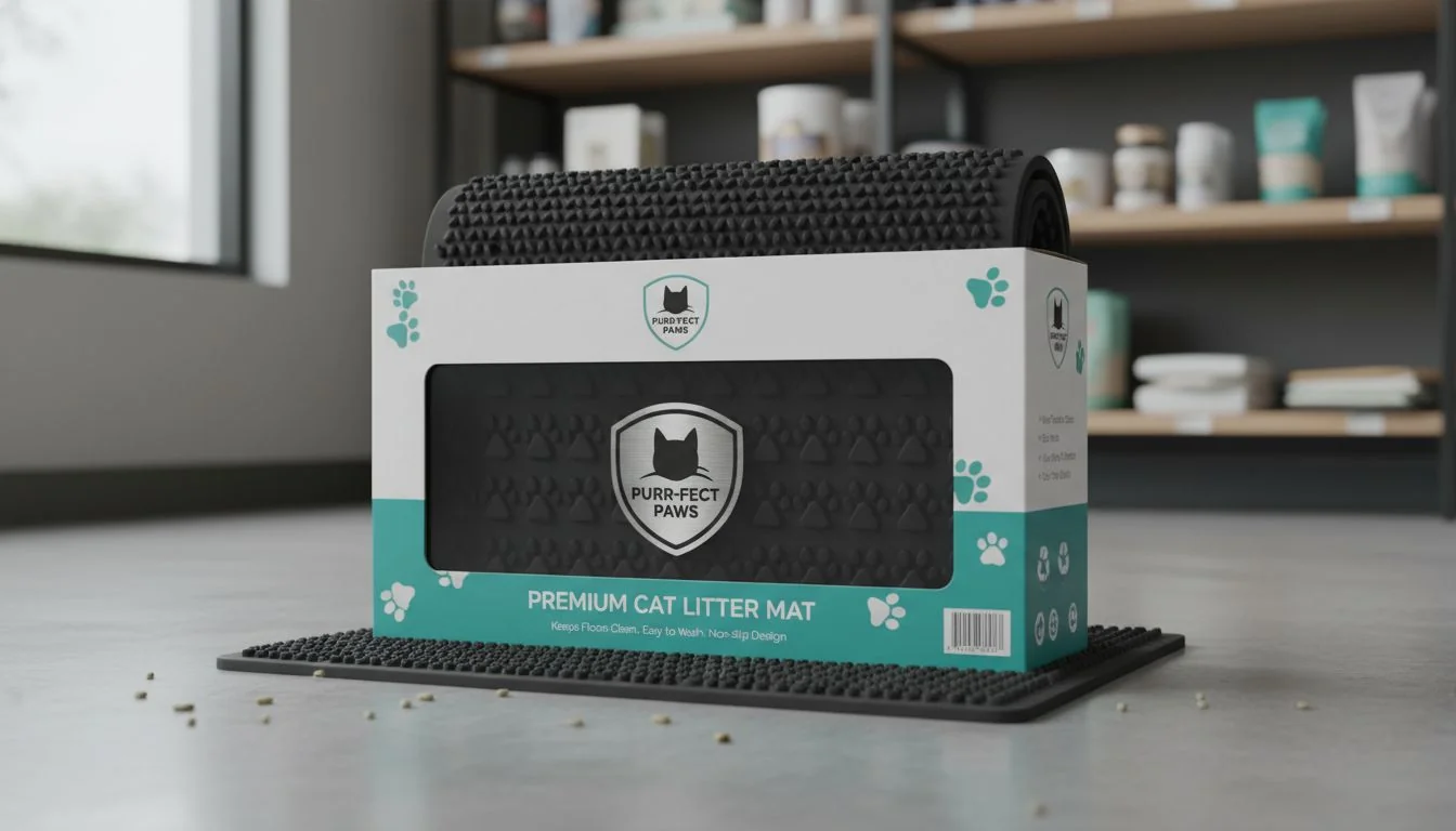 custom branded cat litter mat with packaging