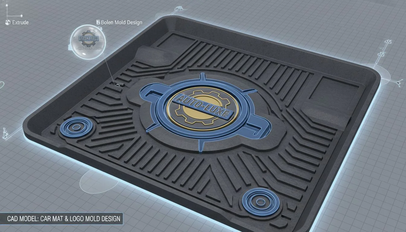cad design of car mat with logo insert