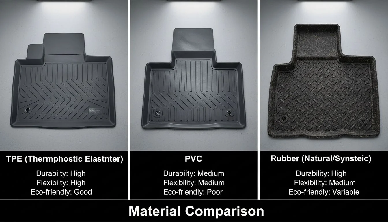 comparison of TPE PVC and Rubber car mat materials