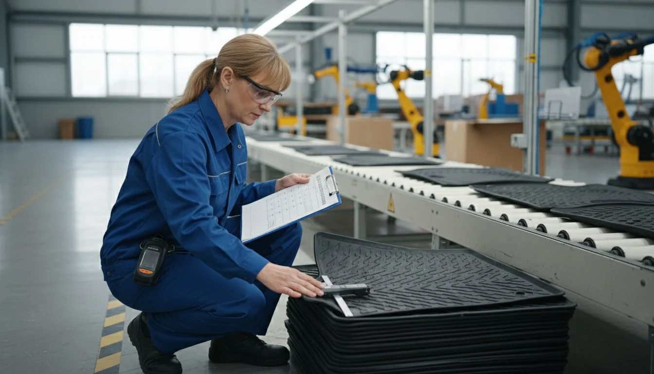 quality control inspector checking car mat